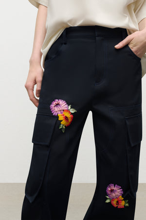 Embroidered Flower Cargo Pant