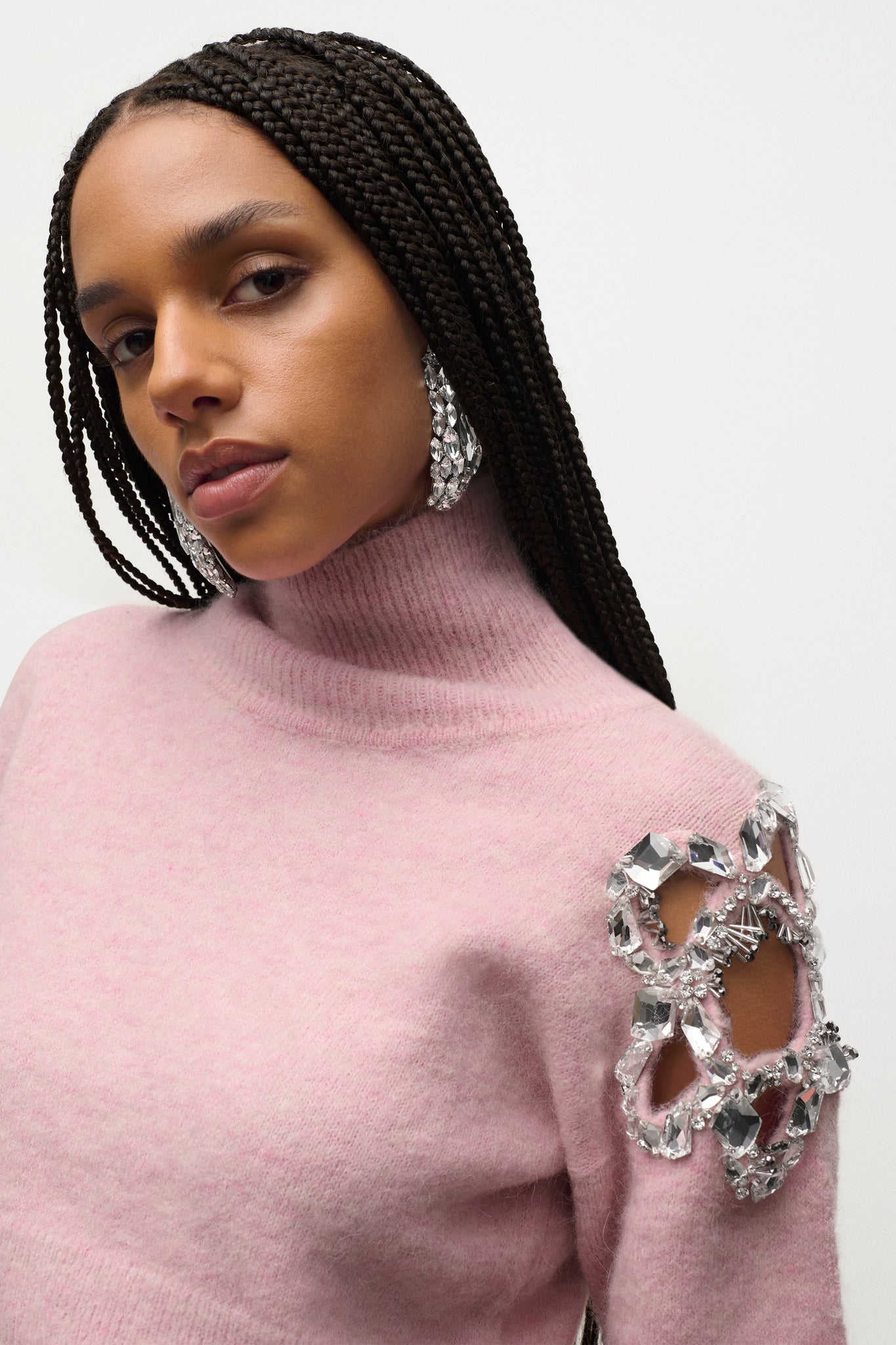 Crystal Cluster Flower Cropped Turtleneck Sweater