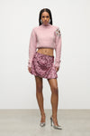 Crystal Cluster Flower Cropped Turtleneck Sweater