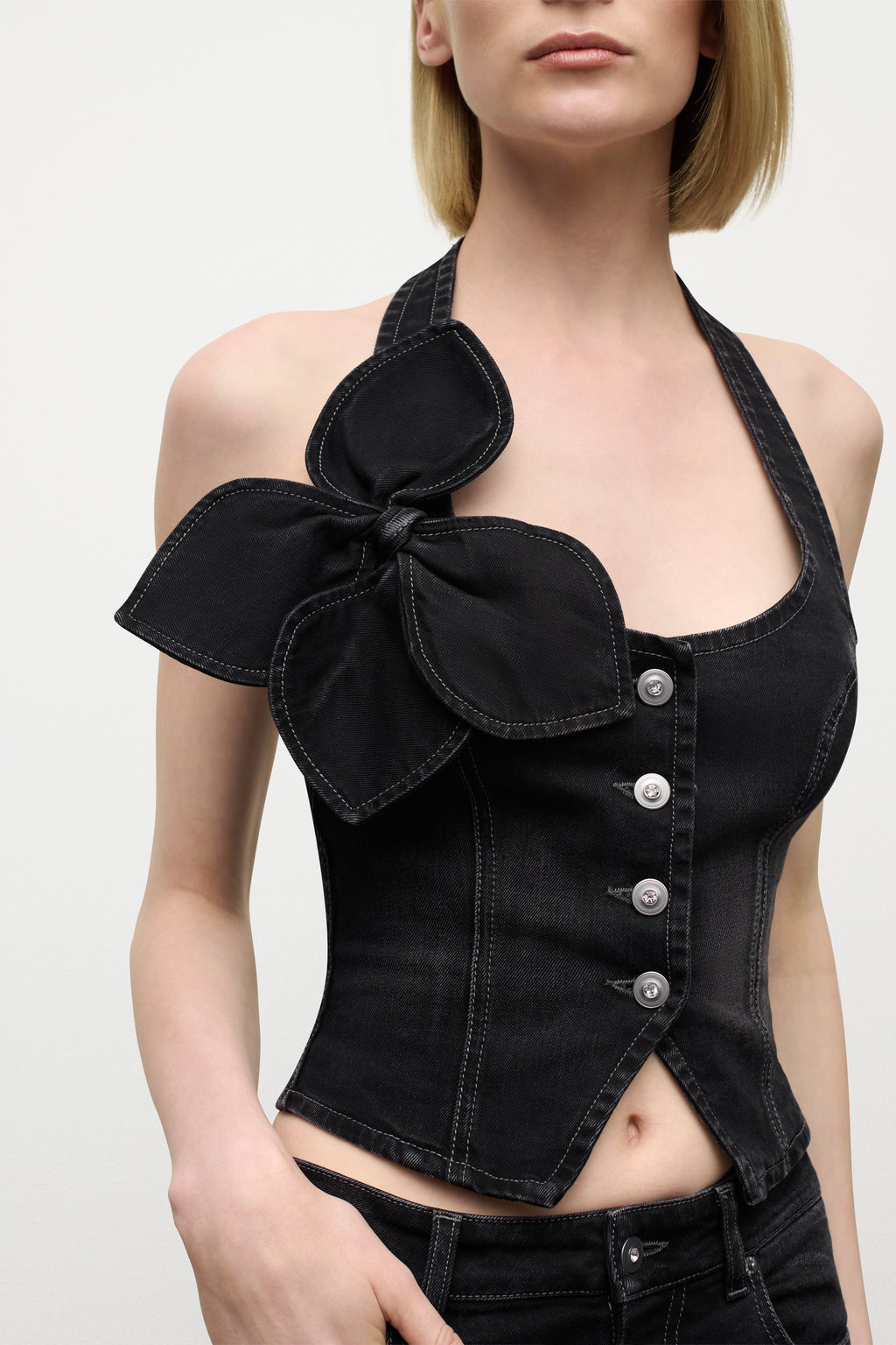 Denim Bow Halter Top