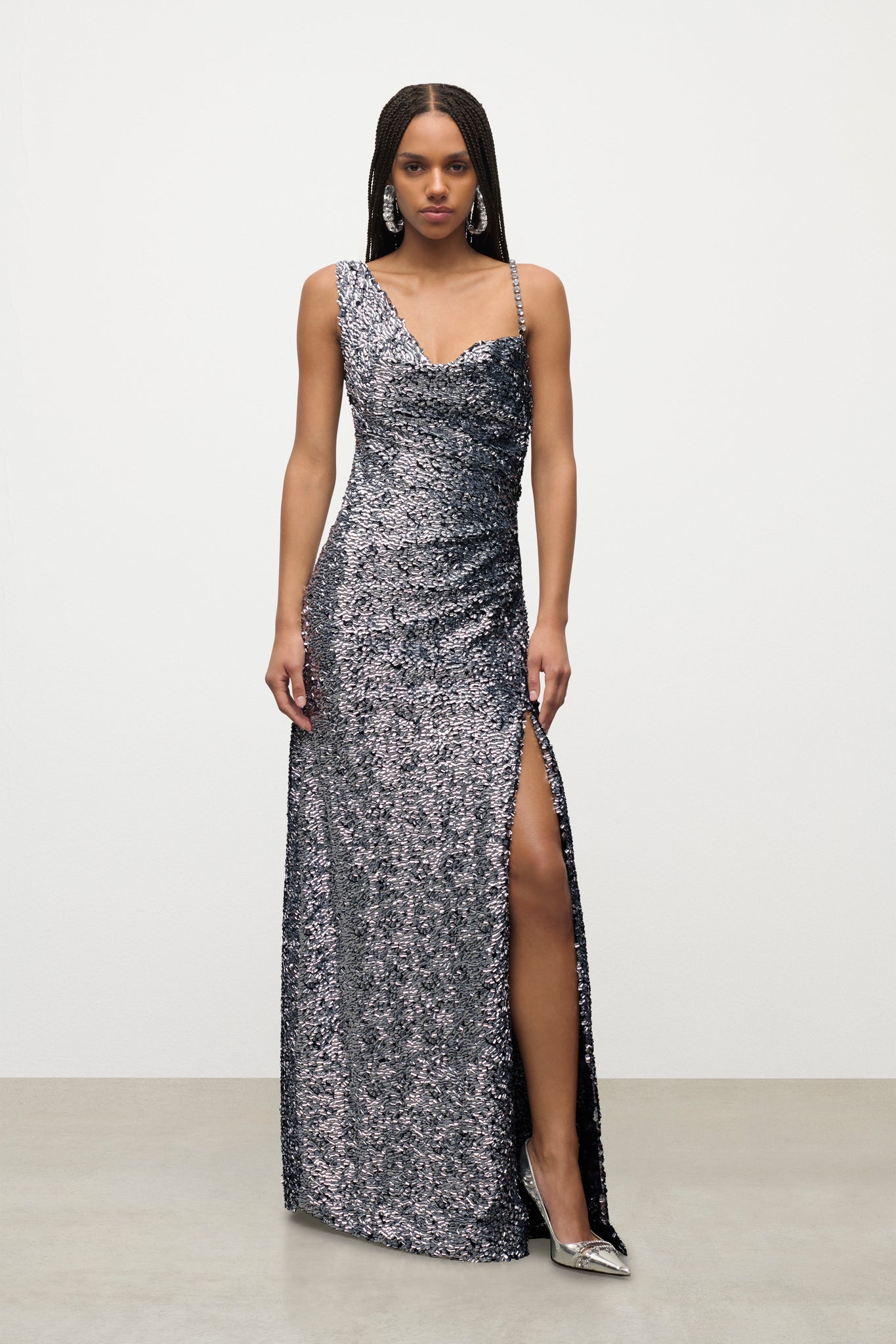 sequin crystal dress Ruffle Bardot Crystal Sequin Maxi Dress Pink