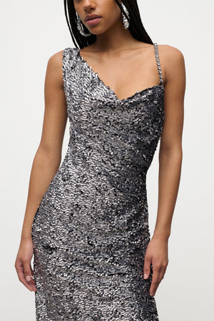 Crystal Strap Sequin Gown