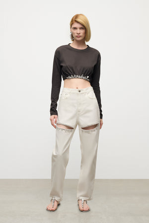 Crystal Cluster Long Sleeve Cropped T-Shirt