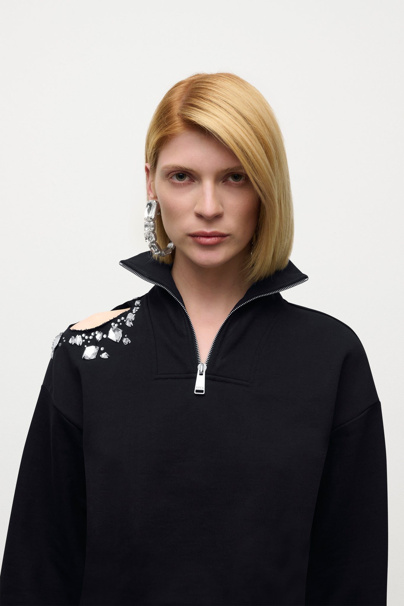 Crystal Cluster Cutout Quarter Zip Sweatshirt