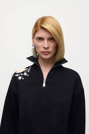 Crystal Cluster Cutout Quarter Zip Sweatshirt