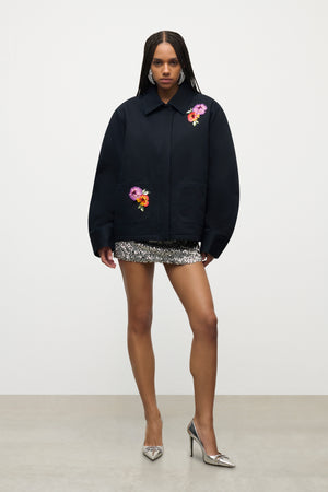 Embroidered Flower Cargo Jacket