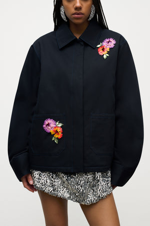 Embroidered Flower Cargo Jacket