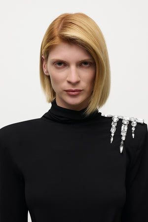 Crystal Cluster Draped Long Sleeve Open Back Top