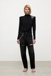 Crystal Cluster Draped Long Sleeve Open Back Top