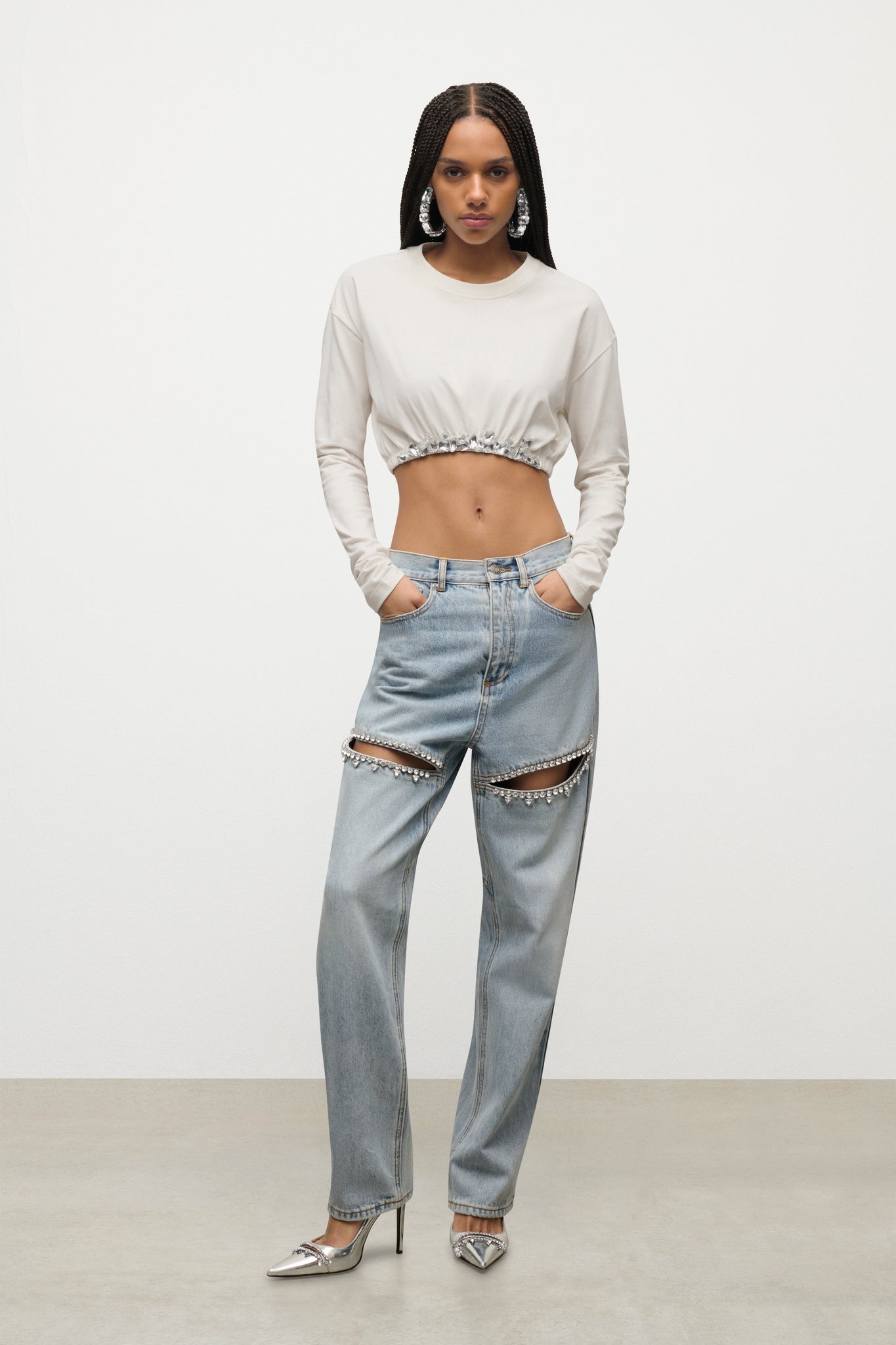 Crystal Cluster Long Sleeve Cropped T-Shirt