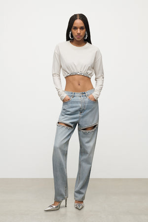 Crystal Cluster Long Sleeve Cropped T-Shirt