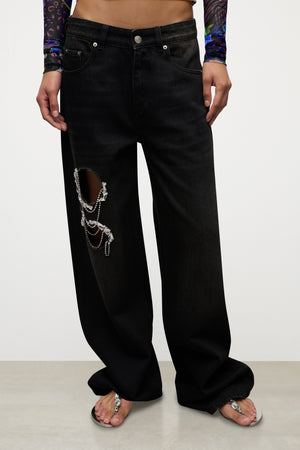 Crystal Chain Cutout Relaxed Jean