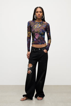 Crystal Chain Cutout Relaxed Jean
