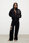 Crystal Chain Cutout Bomber Jacket