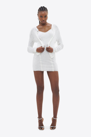 AREA Girly Rib Knit Mini Dress in White