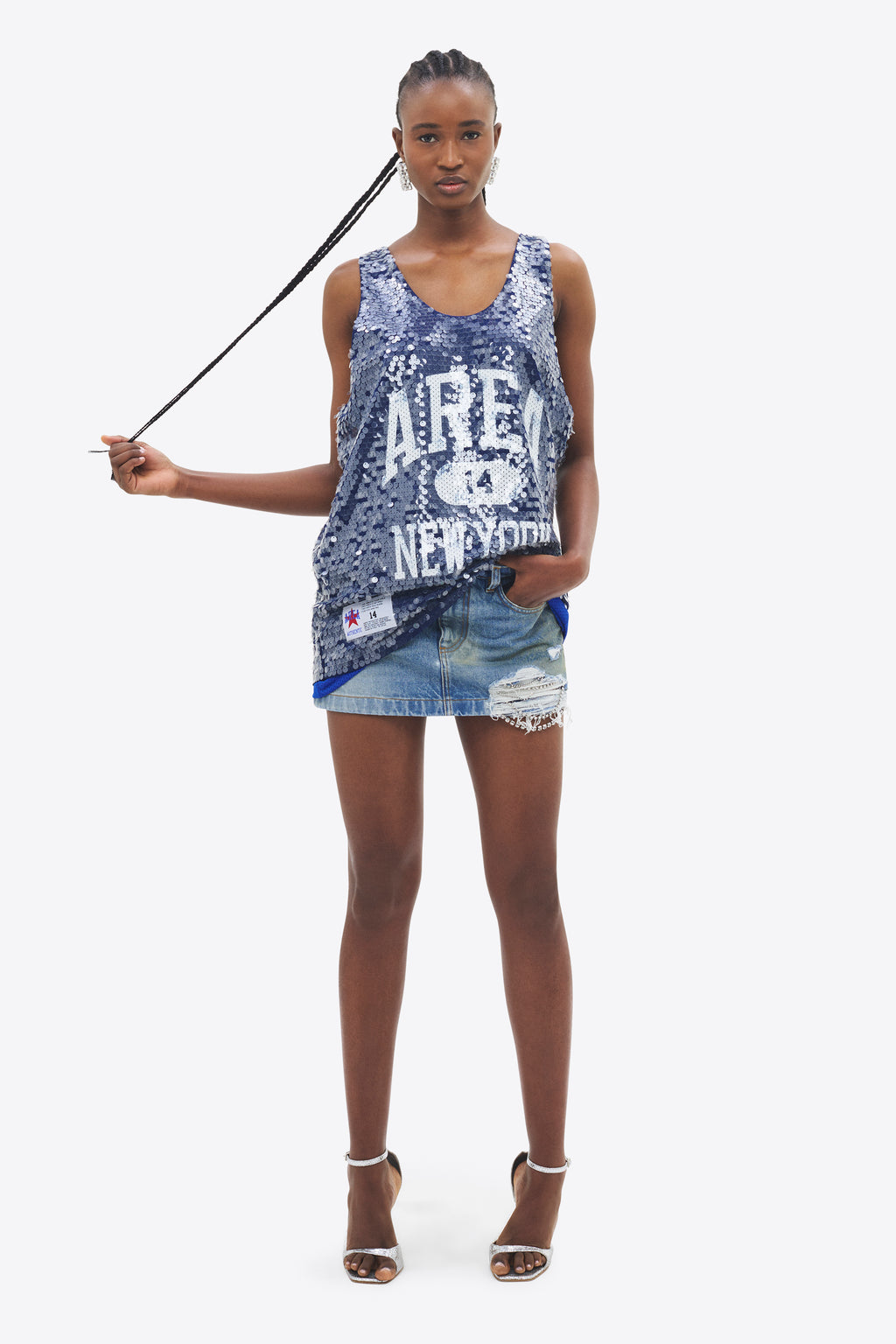 Crystal Fray Denim Mini Skirt