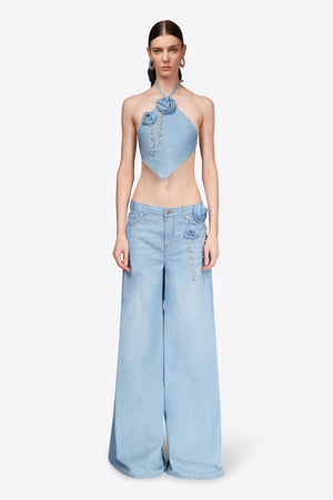 Crystal Rosette Wide Leg Jean