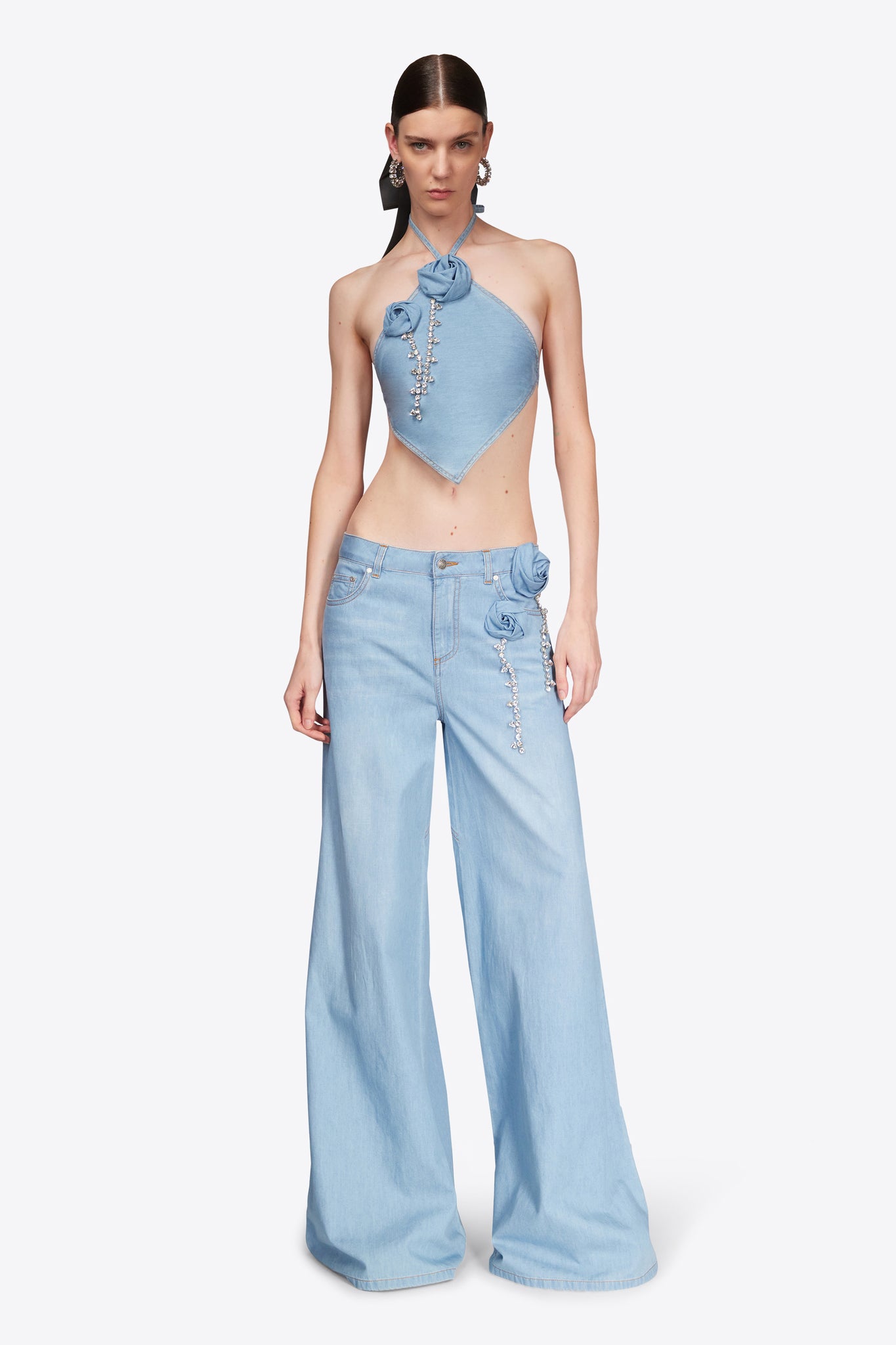 Crystal Rosette Wide Leg Jean