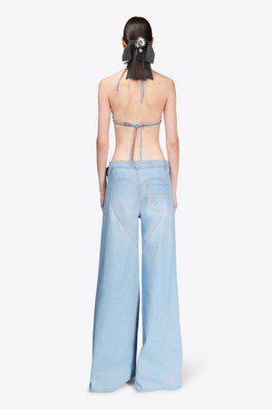 Crystal Rosette Wide Leg Jean