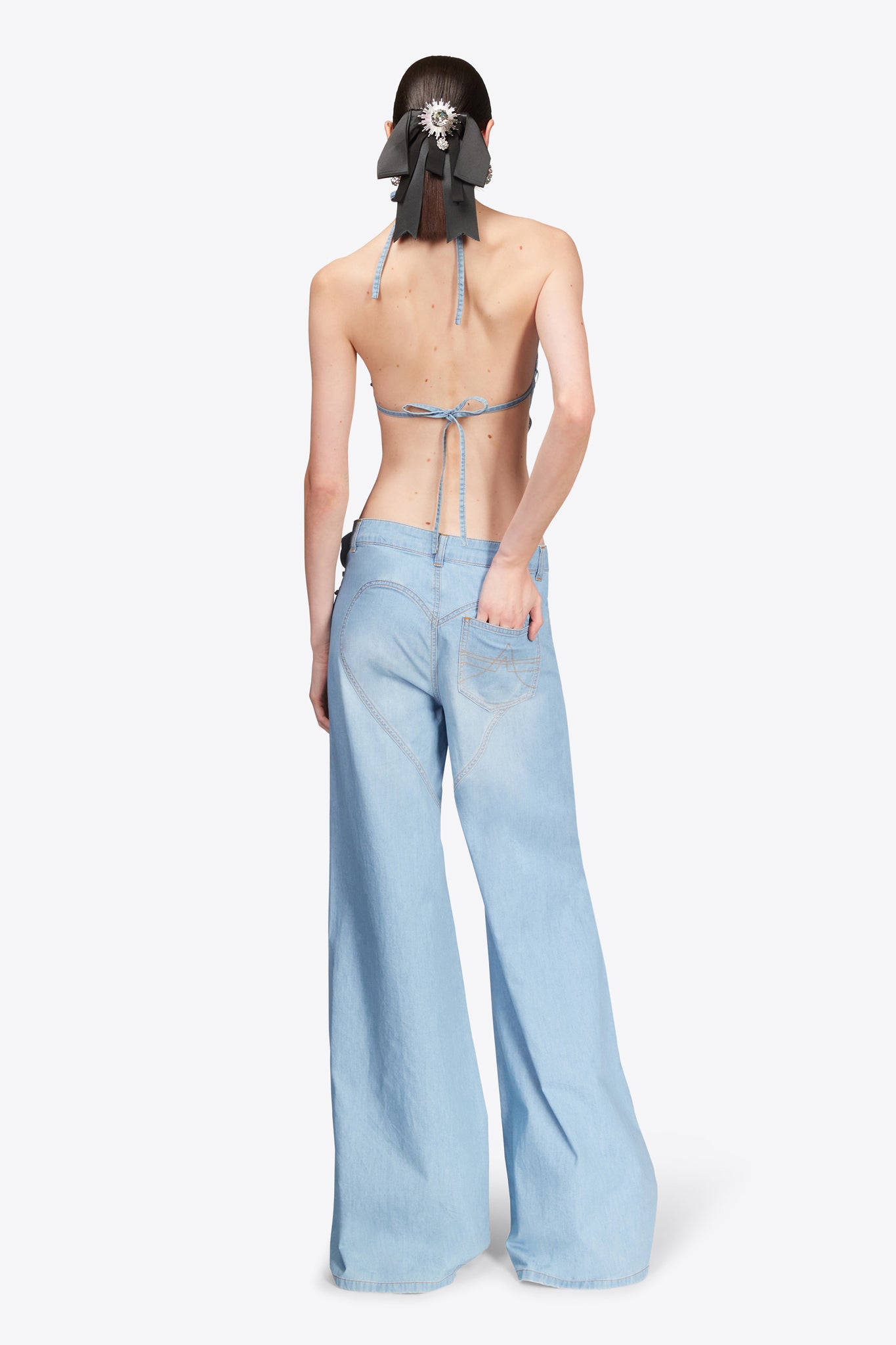 Crystal Rosette Wide Leg Jean