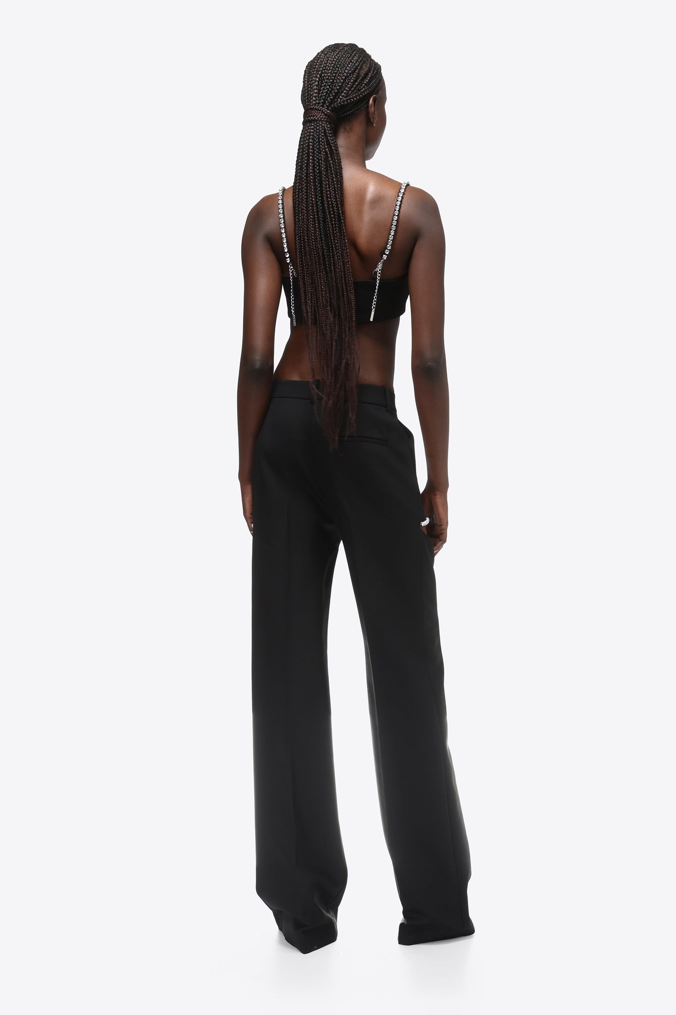 Area Crystal Slit Trousers in Black