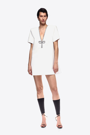 Crystal Bow V-Neck T-Shirt Dress