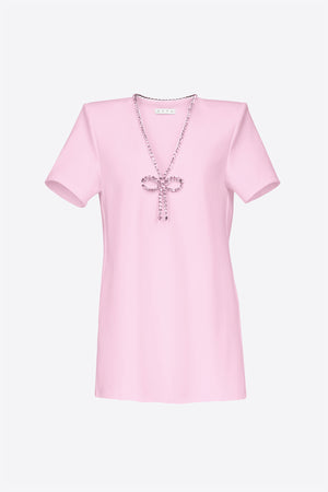 Crystal Bow V-Neck T-Shirt Dress