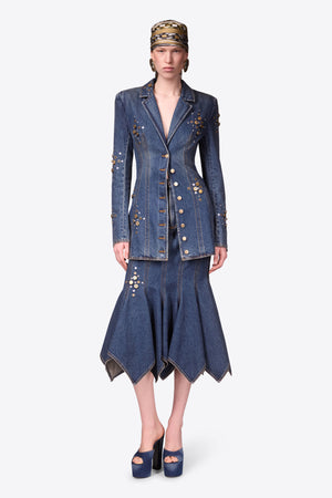 Crystal Button Studded Blazer Dress