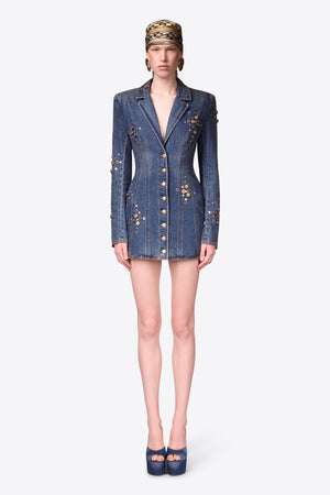 Crystal Button Studded Blazer Dress