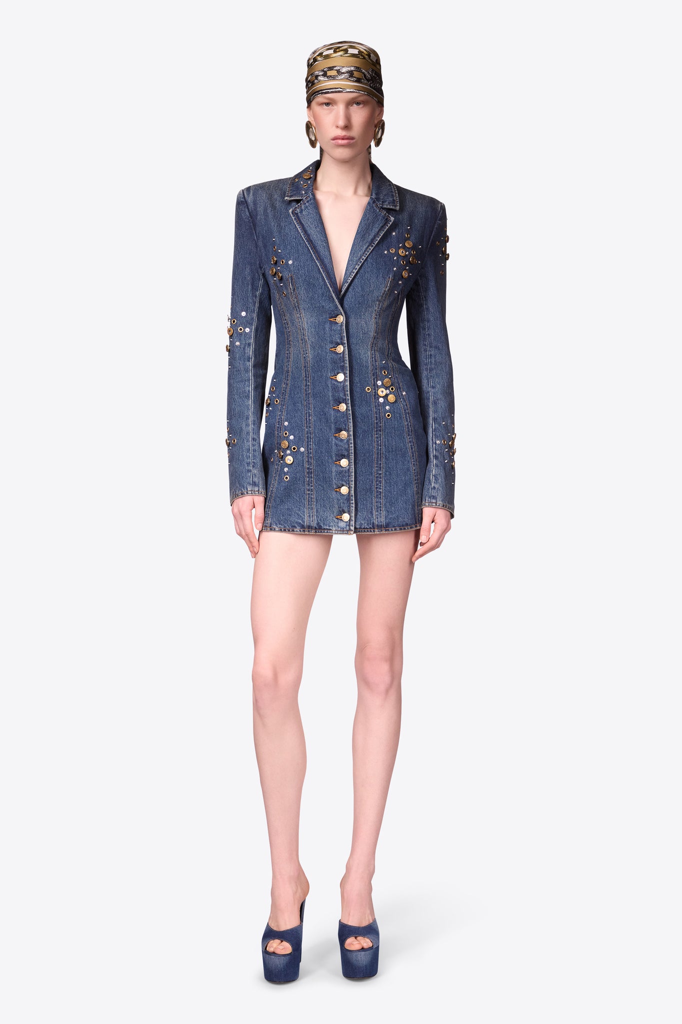 Crystal Button Studded Blazer Dress