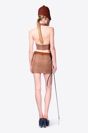 Crystal Button Checked Mini Skirt