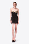 Embroidered Crystal Button Cluster Draped Mini Dress