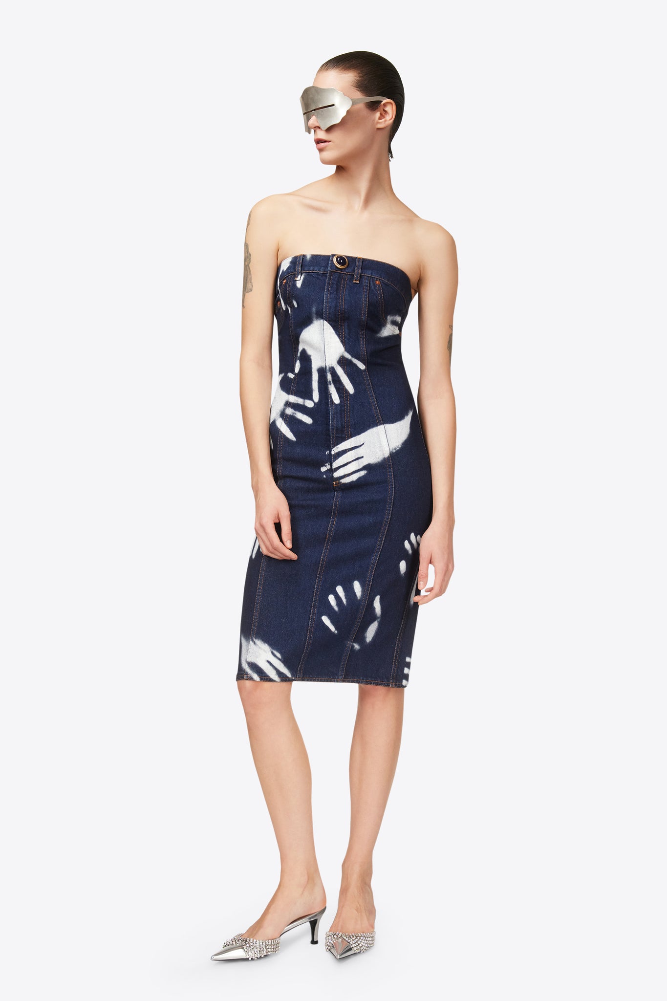 Handprint Strapless Midi Dress