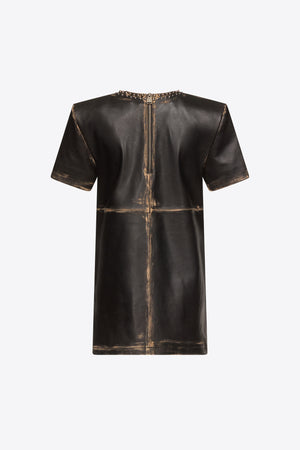 Studded Leather V-Neck T-Shirt Dress