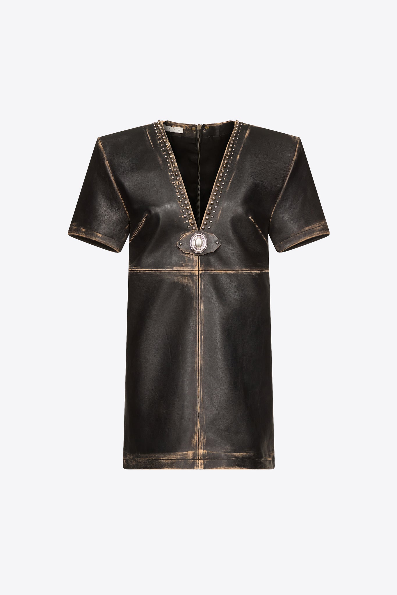 Studded Leather V-Neck T-Shirt Dress