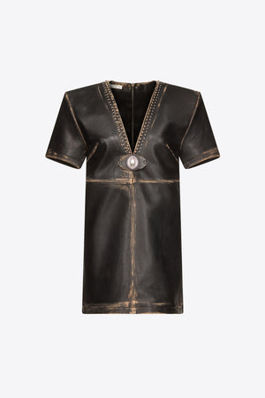 Studded Leather V-Neck T-Shirt Dress