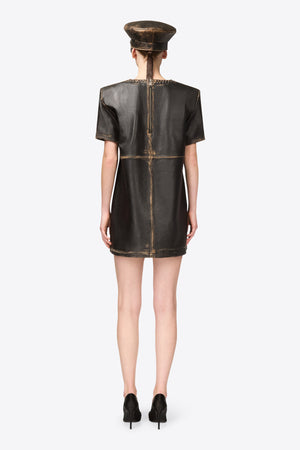 Studded Leather V-Neck T-Shirt Dress