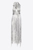 Metallic Fringe Halter Midi Dress