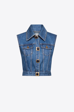 Gemstone Button Denim Gilet