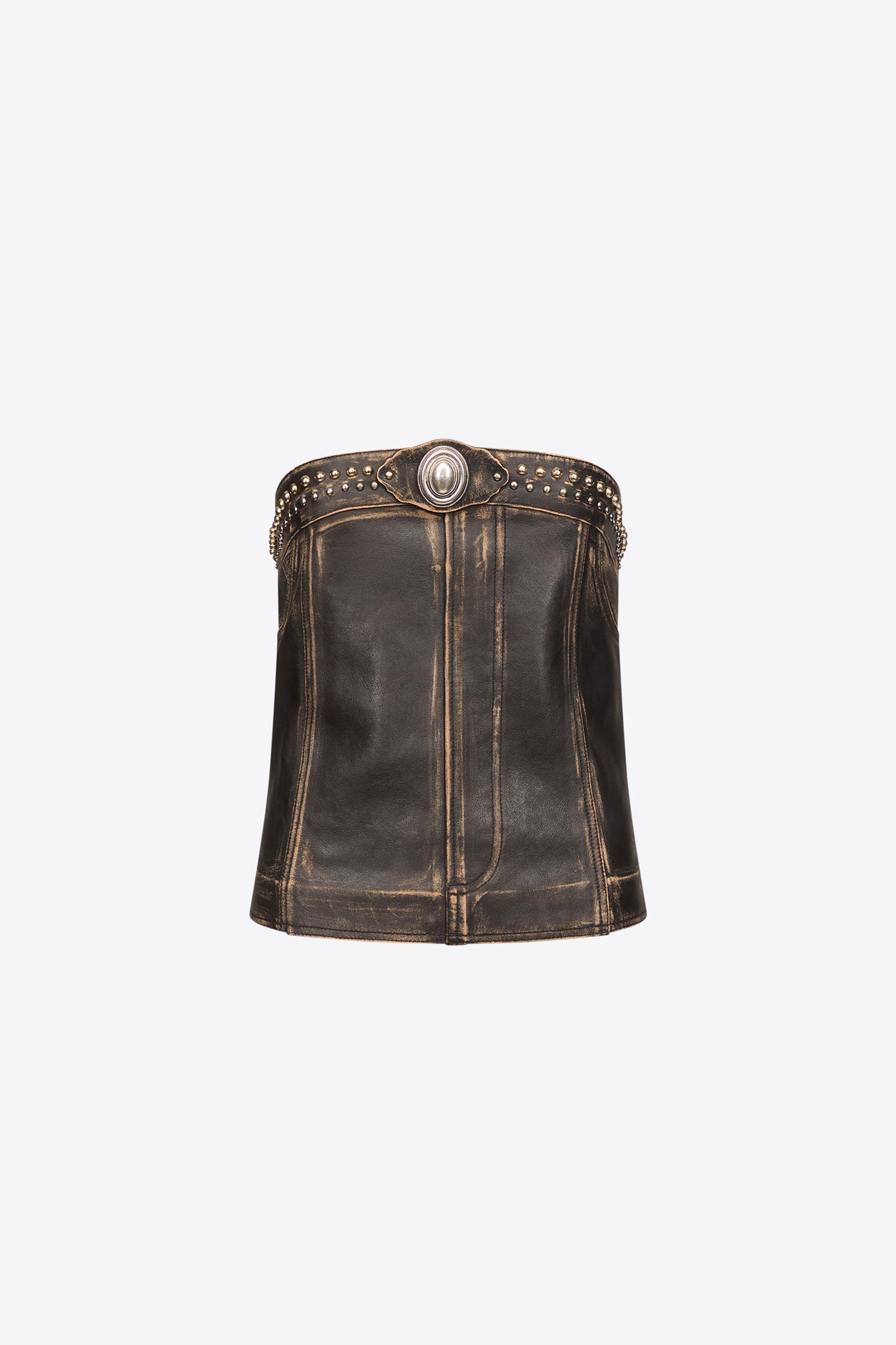 Studded Leather Strapless Top