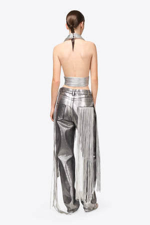 Metallic Fringe Straight Leg Jean