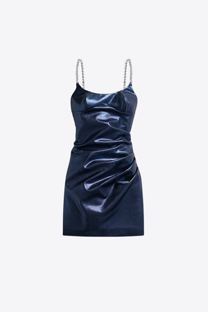 Crystal Strap Metallic Mini Dress
