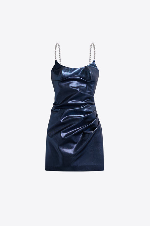 Crystal Strap Metallic Mini Dress – AREA