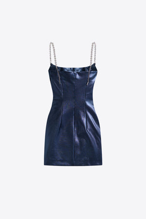 Crystal Strap Metallic Mini Dress