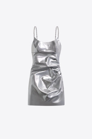 Crystal Strap Metallic Mini Dress