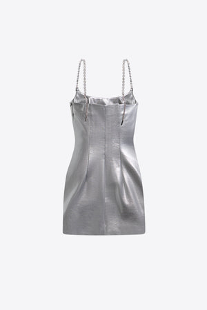 Crystal Strap Metallic Mini Dress