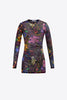 Hotfix Printed Tulle Long Sleeve Mini Dress
