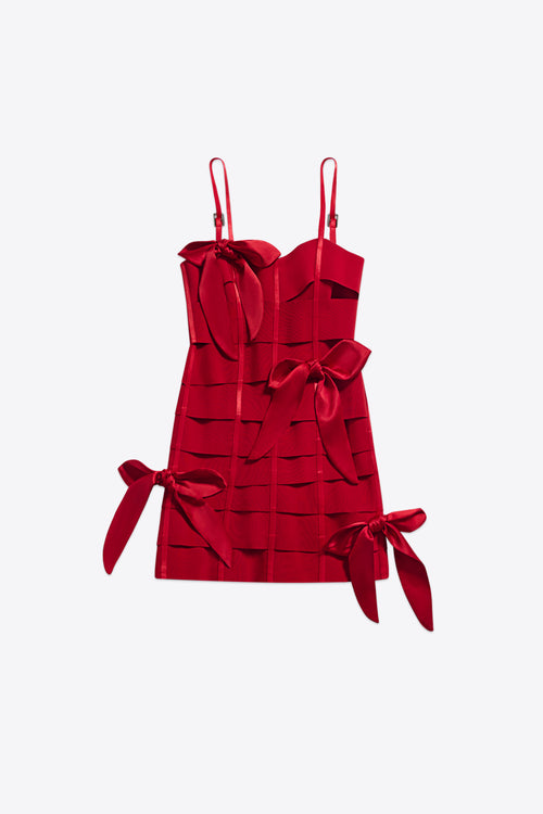 zara red mini dress with bow Zara Red Floral Sweetheart Neck Flutter Sleeve Bow Smocked Back Mini D   Brie