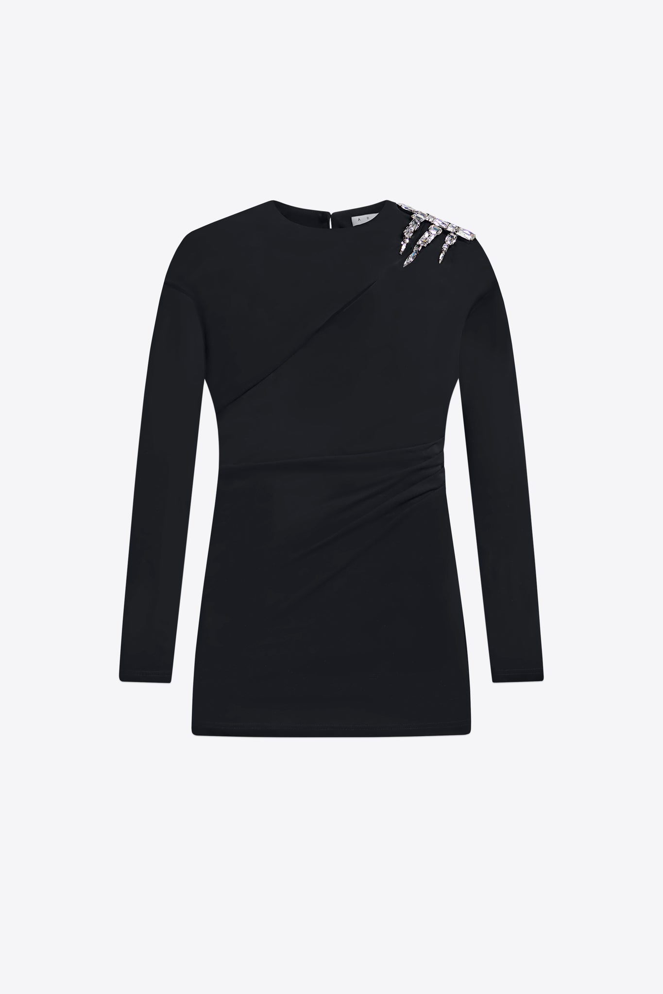 Crystal Cluster Draped Long Sleeve Mini Dress L Crystal Cluster Draped Long Sleeve Mini Dress L