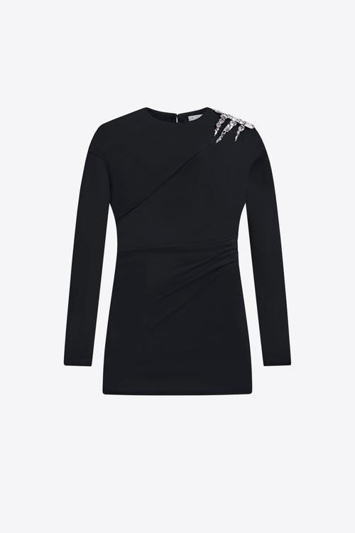 Crystal Cluster Draped Long Sleeve Mini Dress AREA Crystal Cluster Draped Long Sleeve Mini Dress AREA